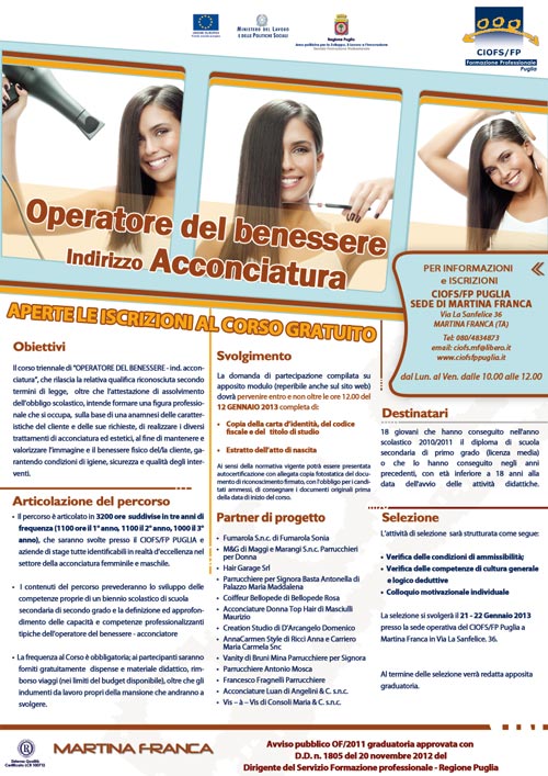 Formazione Professionale: al CIOFS/FP di Martina parte un corso per diventare acconciatori