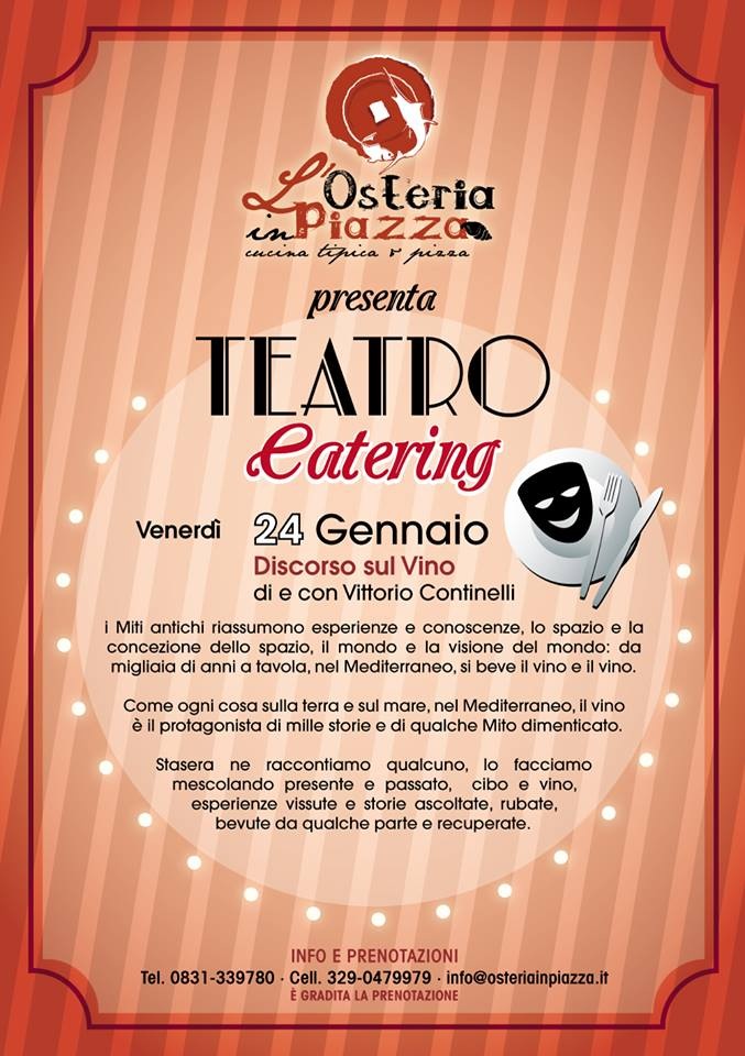 Spettacolo, dal 24 gennaio: ‘Teatro-Catering’ all’Osteria in Piazza