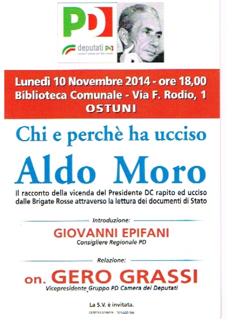 L’on. PD Gero Grassi a Ostuni per parlare dell’uccisione di Aldo Moro