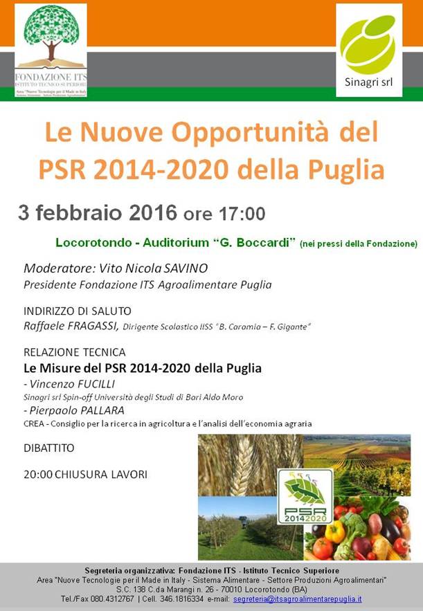 Le nuove opportunità del PSR 2014-2020 della Puglia: mercoledì in programma un seminario a Locorotondo