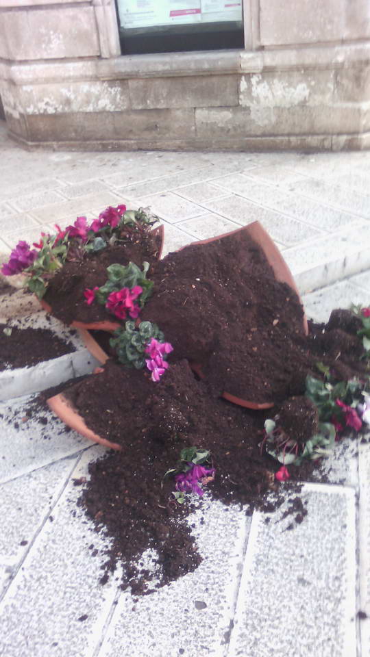 Ennesimo gesto di inciviltà in Piazza XX Settembre: vaso rotto