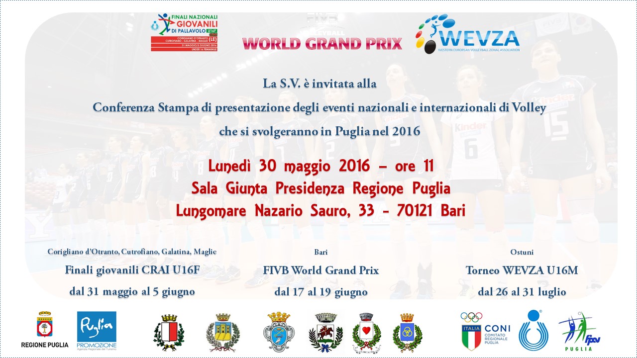 Lunedì la presentazione degli eventi di volley in Puglia. A luglio il Wevza ad Ostuni