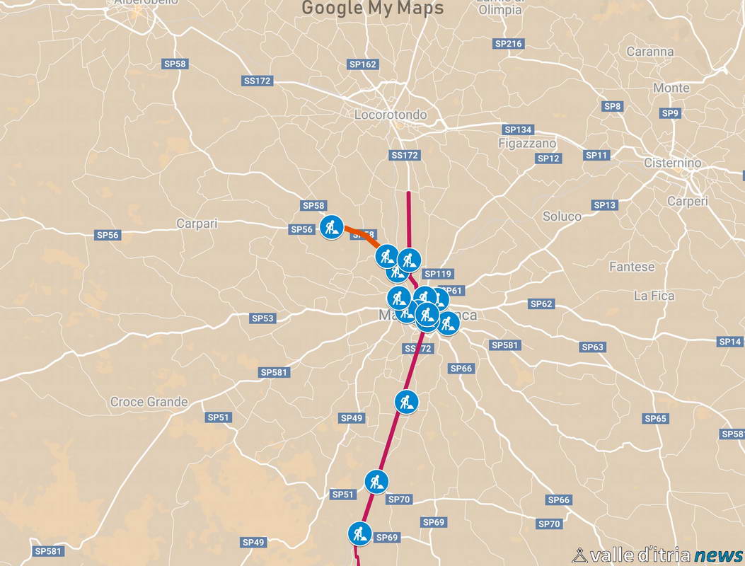 Tutti i lavori minuto per minuto. Ecco la mappa interattiva dei cantieri di Martina Franca