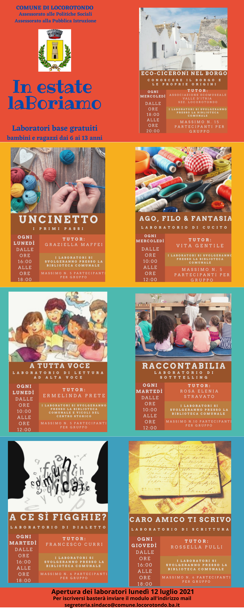 Locorotondo: al via i laboratori gratuiti “In estate laBoriamo”
