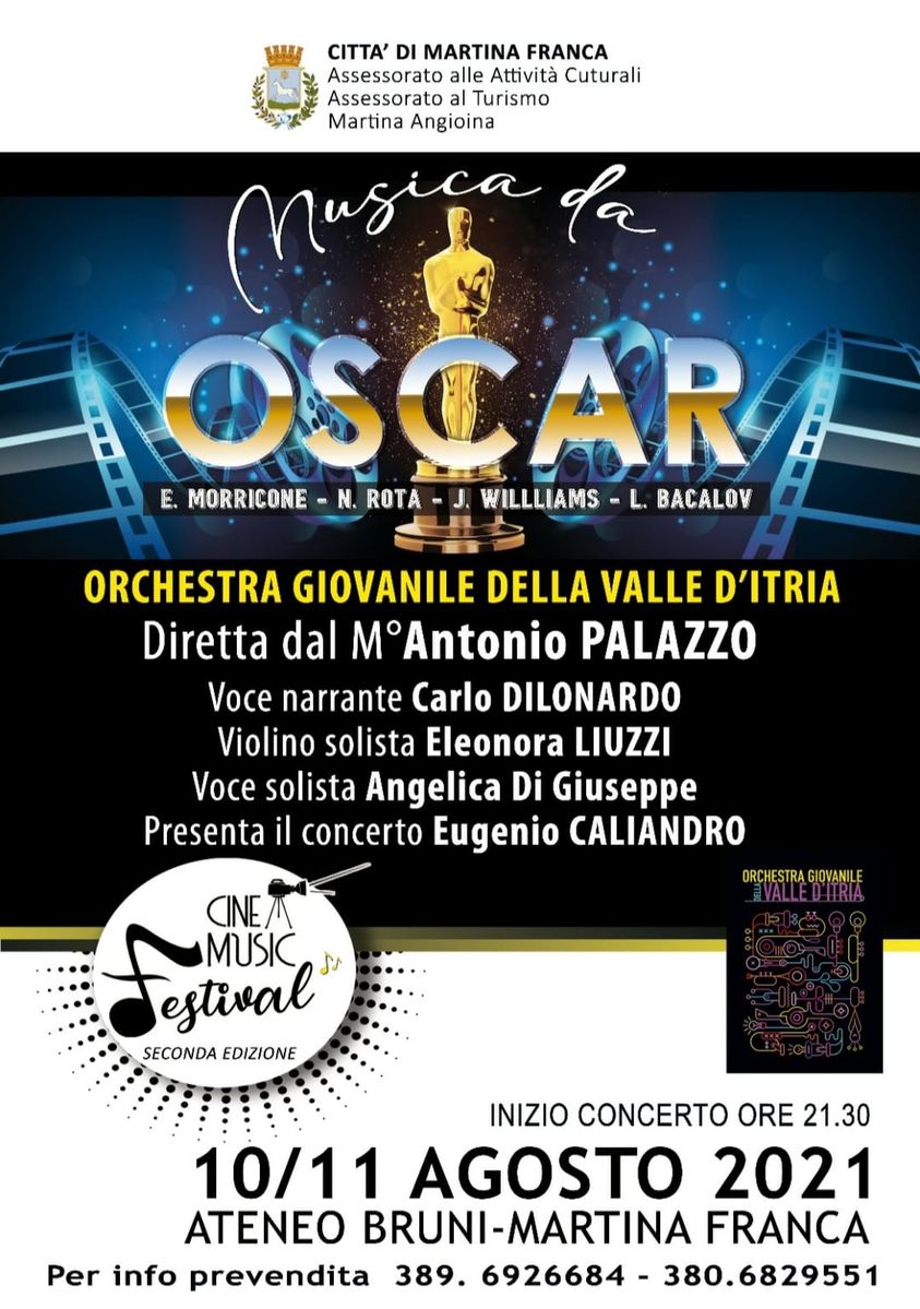 Torna il CineMusic Festival. 10 e 11 agosto l’Orchestra Giovanile della Valle d’Itria con Musiche da Oscar.