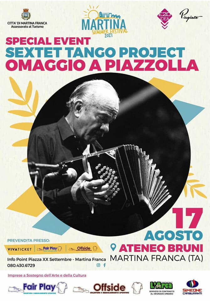 Summer Festival: l’omaggio a Piazzolla del Sextet Tango Project. Nell’Ateneo Bruni di Martina Franca.