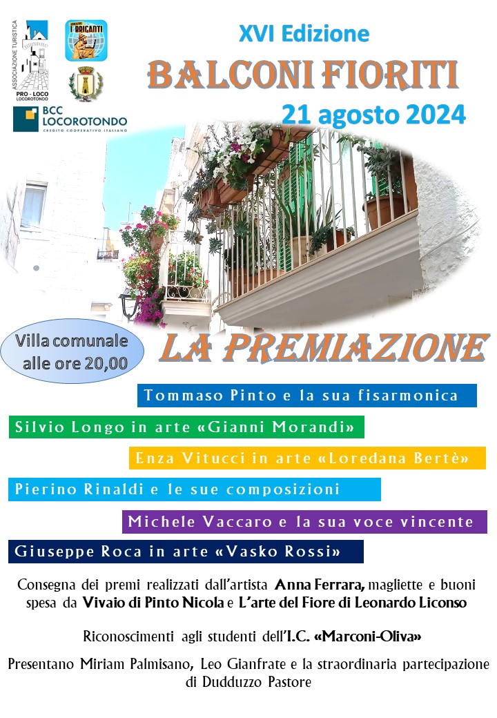 Balconi fioriti 2024. Mercoledì la premiazione