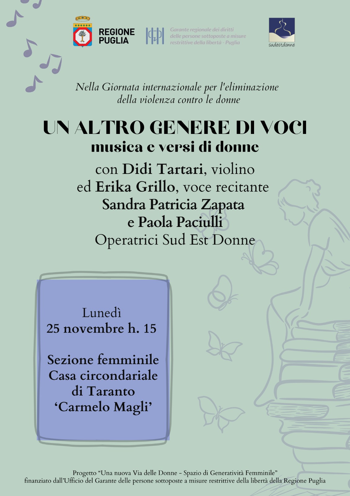 Musica e versi di donne. Sud Est Donne celebra il 25 novembre nel carcere di Taranto