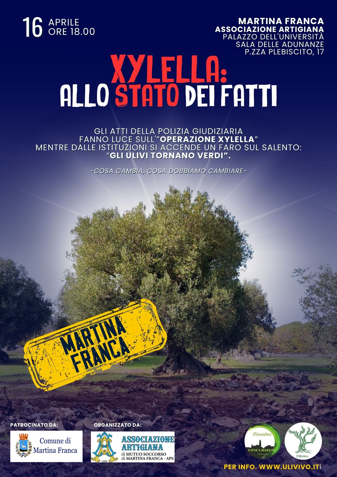 Xylella. Un evento per conoscere gli atti delle indagini giudiziarie