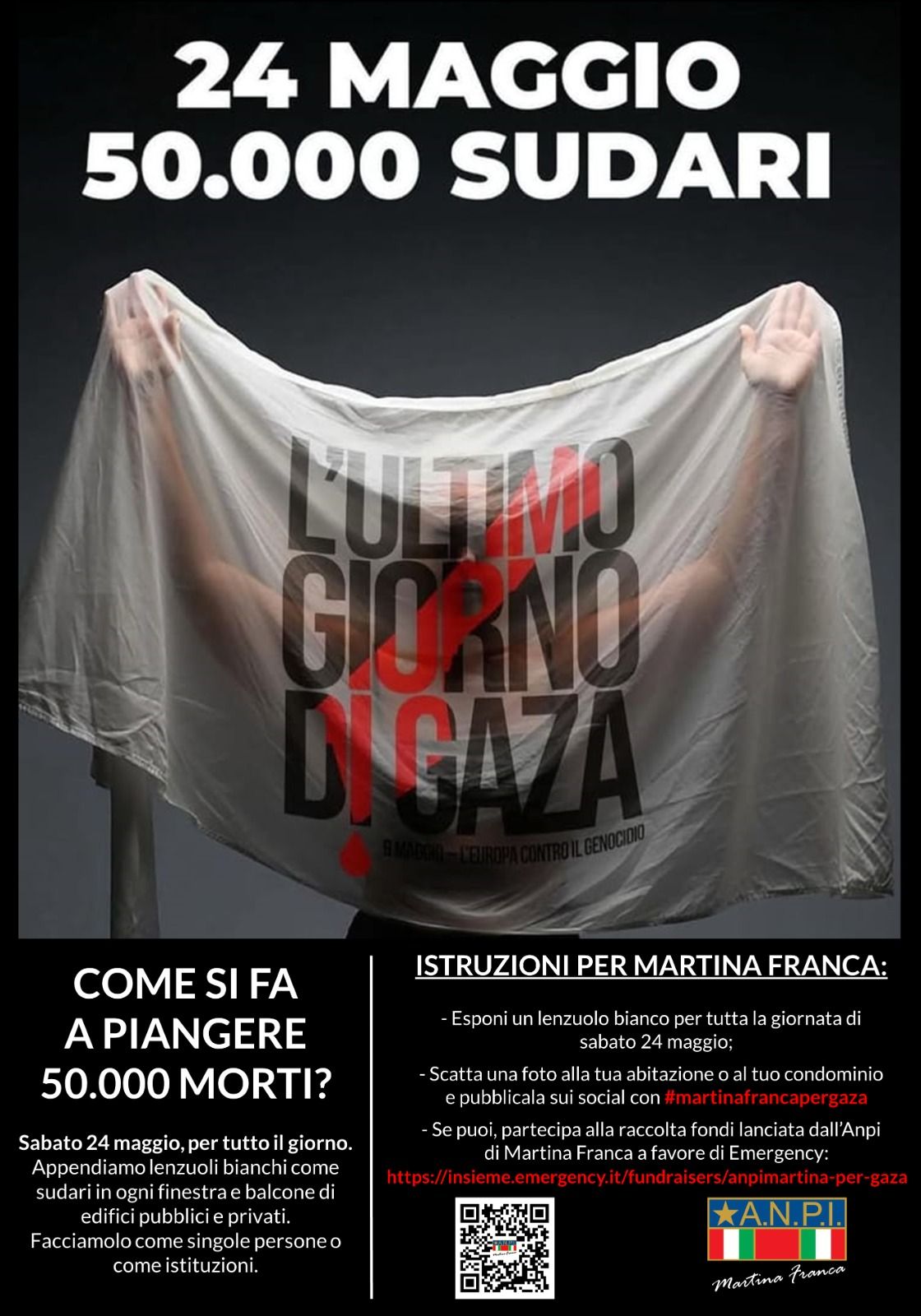 Oggi lenzuola bianche per Gaza. L’appello di ANPI Martina Franca