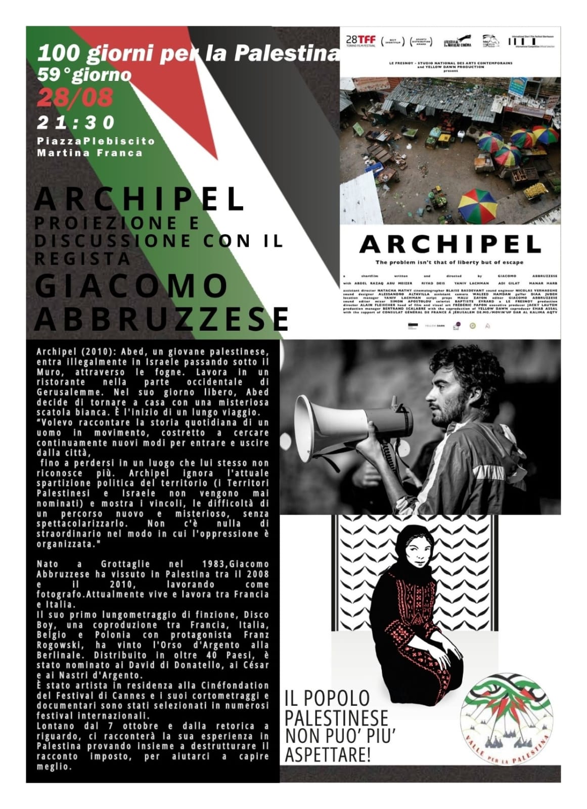“Archipel”. Al presidio per la Palestina, il regista Orso d’argento Giacomo Abbruzzese