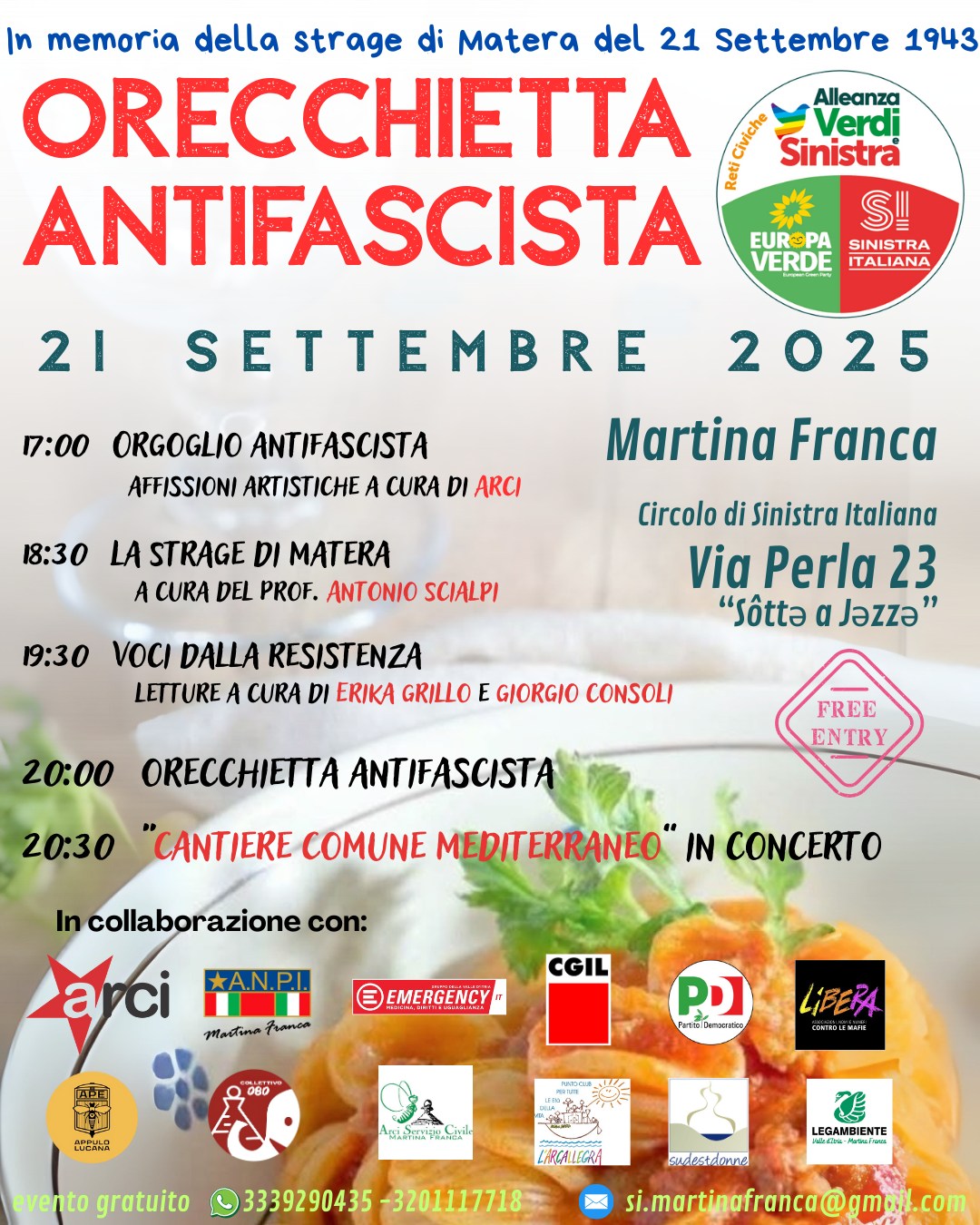 “Orecchietta Antifascista” in memoria della strage di Matera