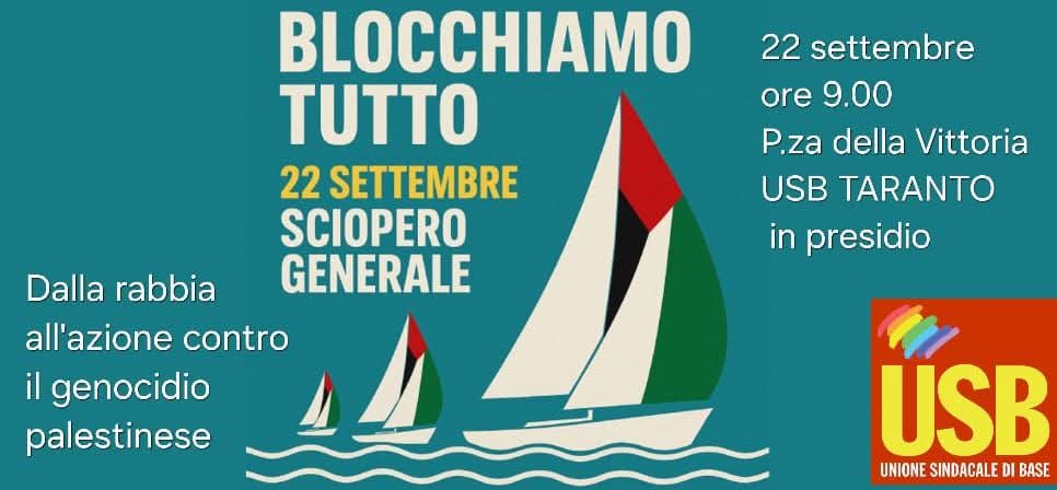 Oggi sciopero generale per Gaza. Presidio a Taranto dalle 9.00