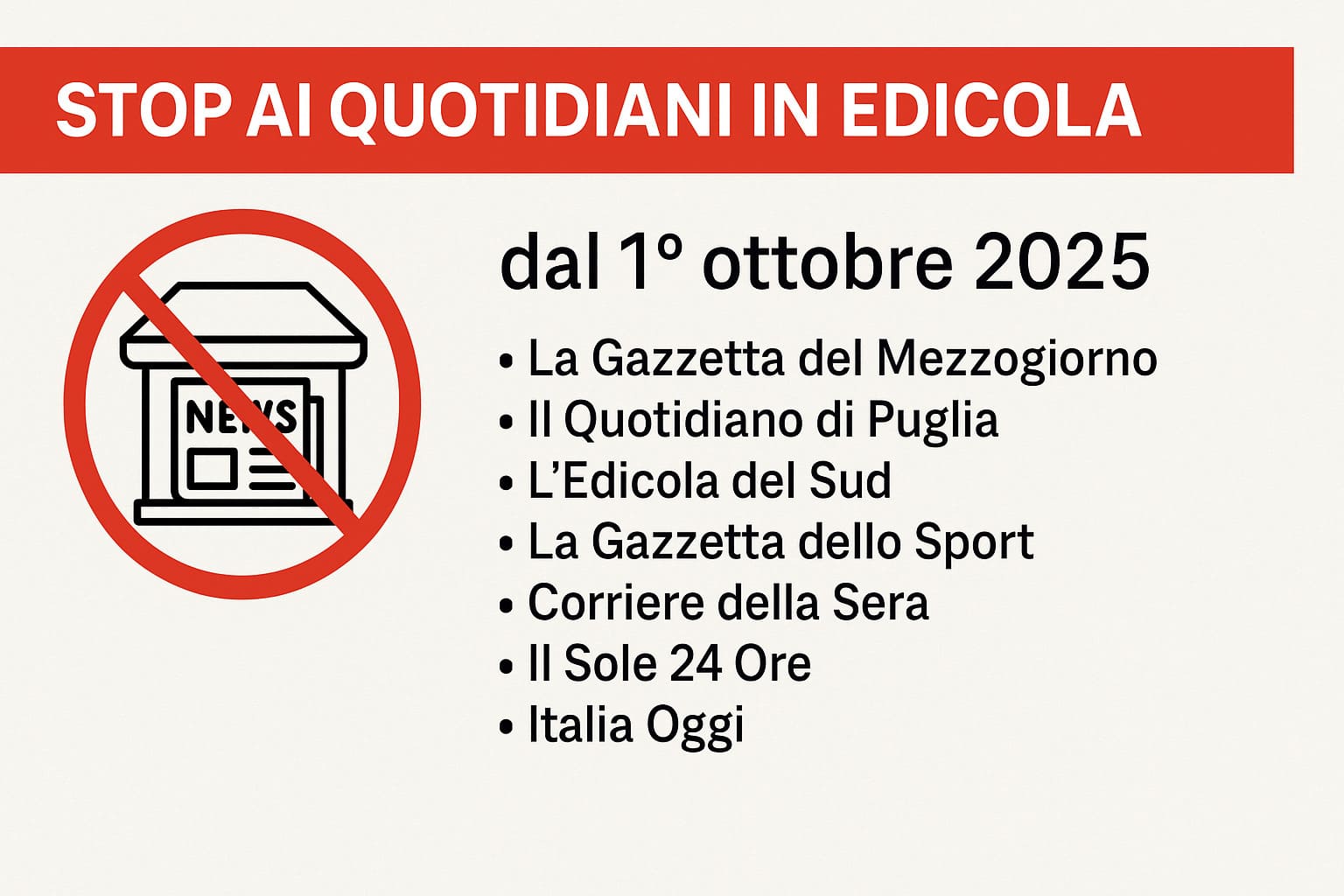 Stop ai quotidiani in edicola: dal 1° ottobre mancheranno La Gazzetta dello Sport, Il Corriere e altri
