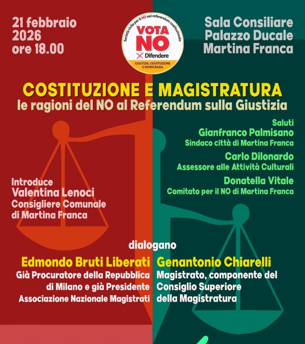 Costituzione e magistratura: le ragioni del No al Referendum sulla Giustizia, convegno a Martina Franca