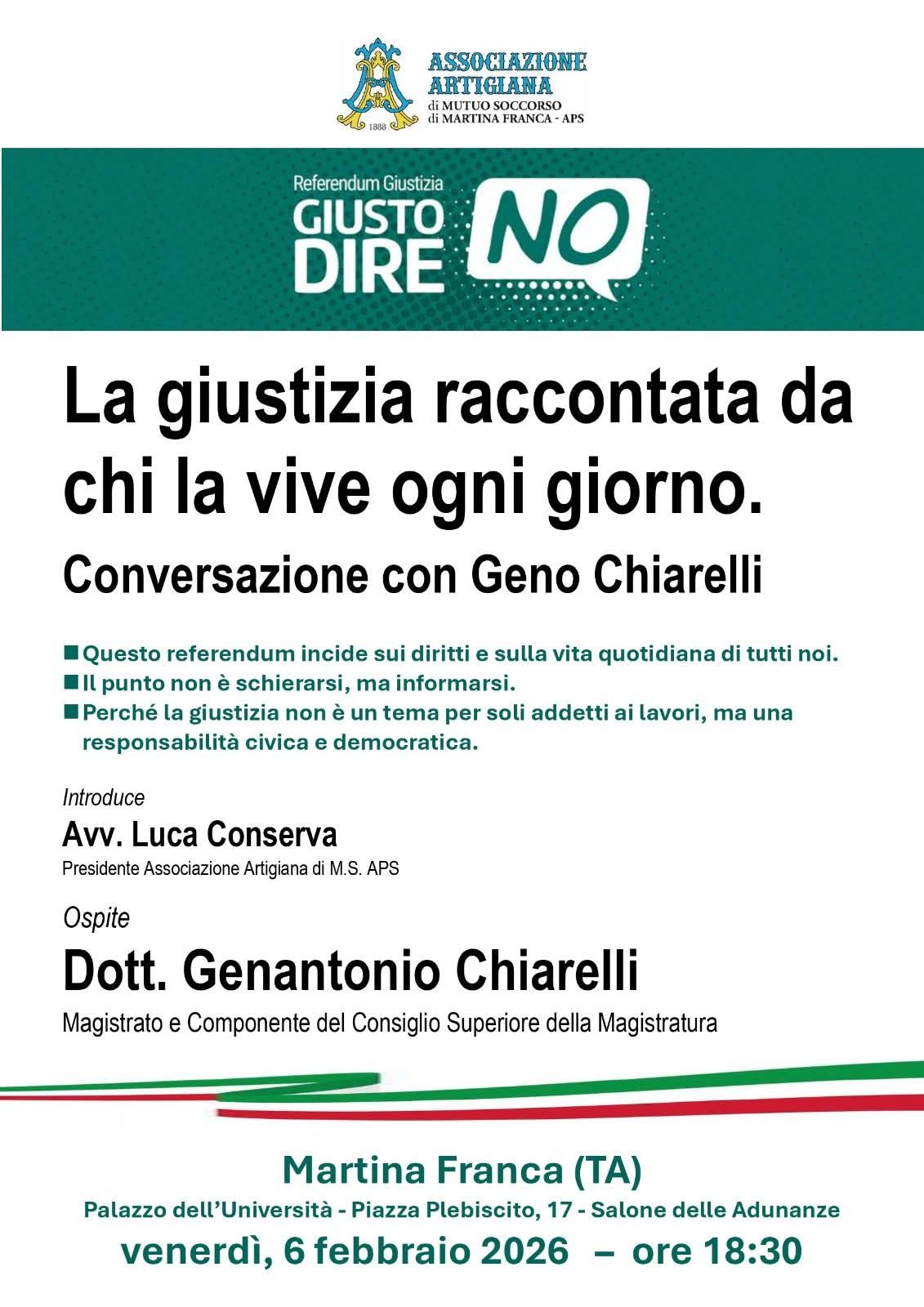 Referendum. “Giusto dire no”. Oggi incontro col giudice Chiarelli