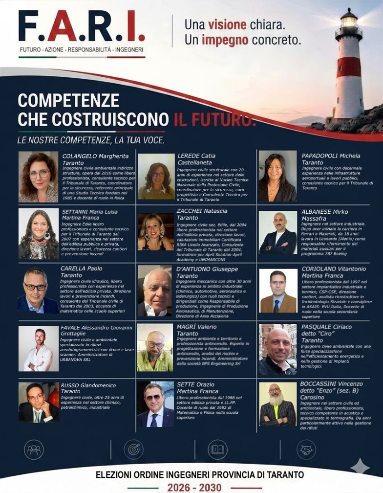 Elezioni Ordine degli Ingegneri. La lista FARI si presenta. Tre candidati martinesi