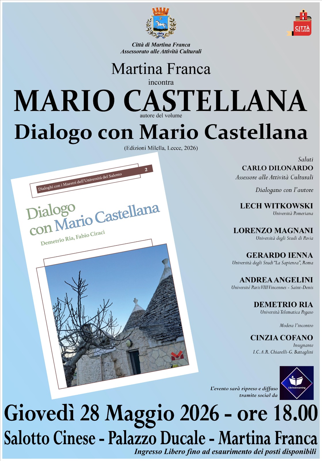 “Dialogo con Mario Castellana”. Giovedì la presentazione del libro sullo studioso martinese