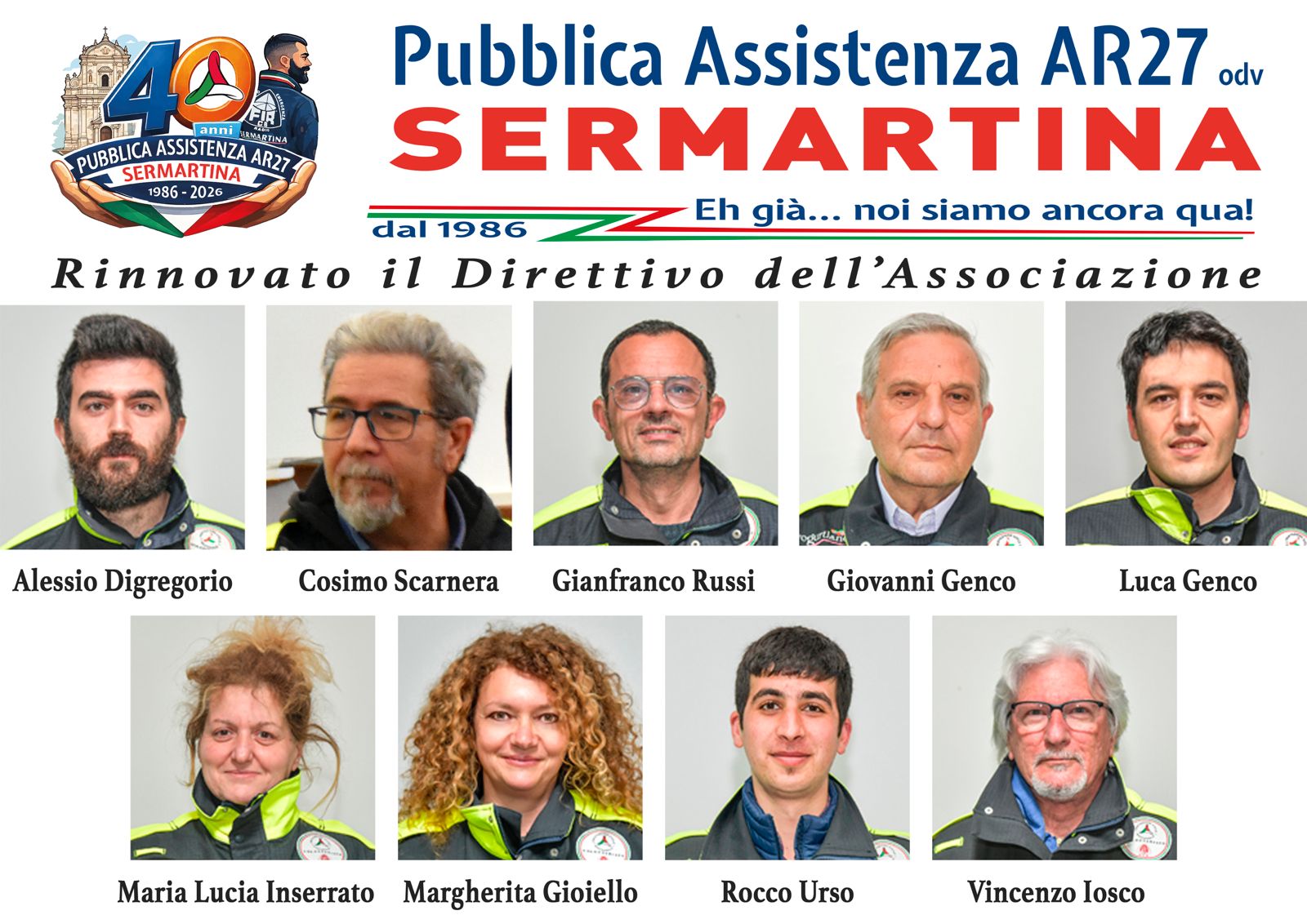 Pubblica Assistenza AR27-Sermartina. Luca Genco confermato presidente nel 40° anniversario