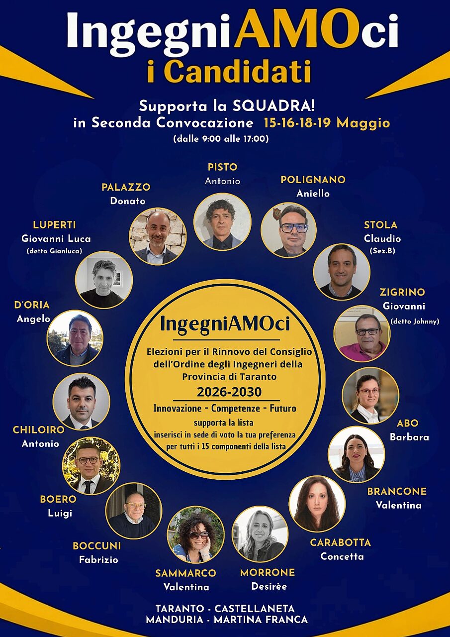Elezioni Ordine degli Ingegneri. La lista IngegniAMOci si presenta. Tre candidati di Martina Franca