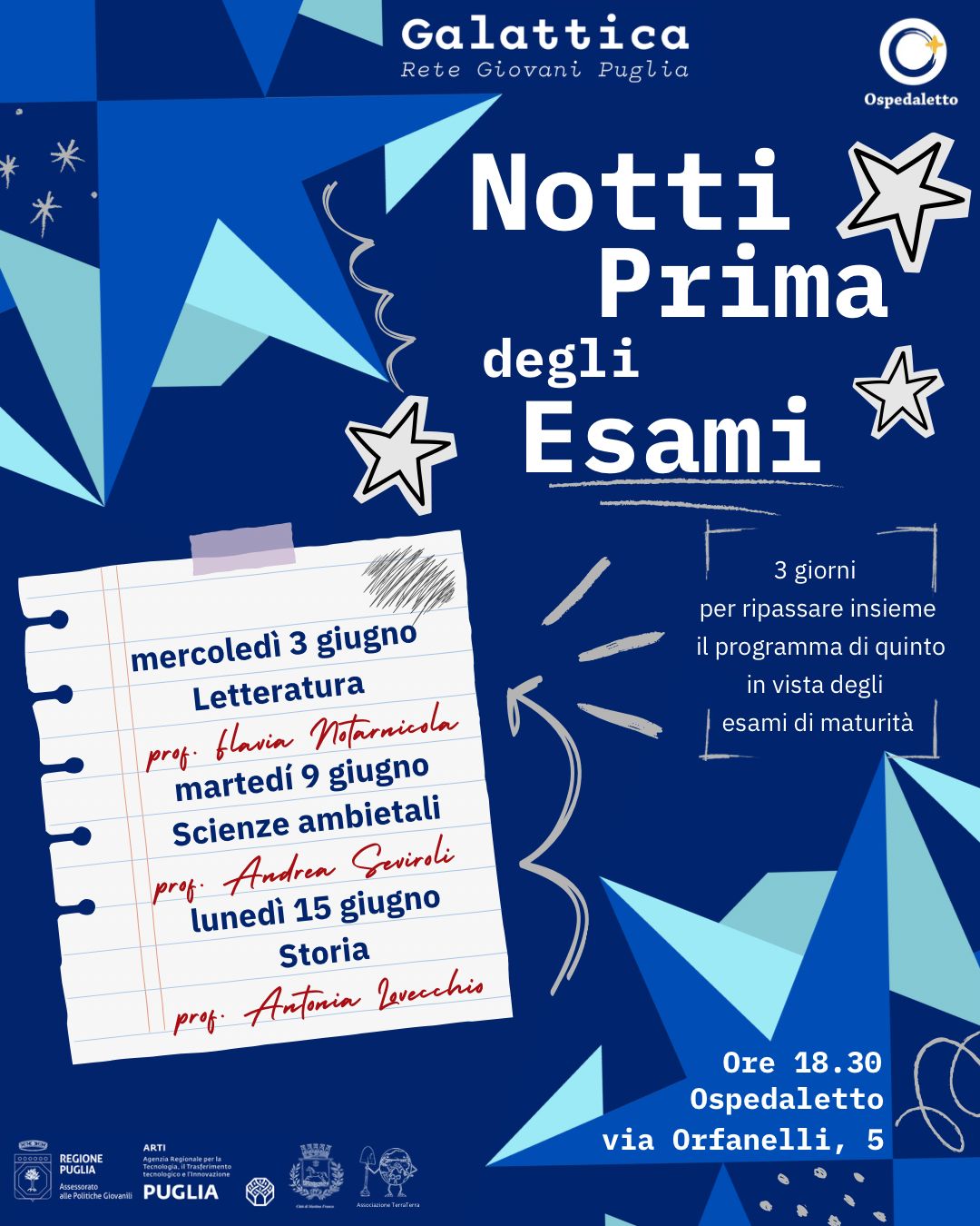 “Notti prima degli esami”: a Martina Franca 3 incontri gratuiti per prepararsi alla maturità