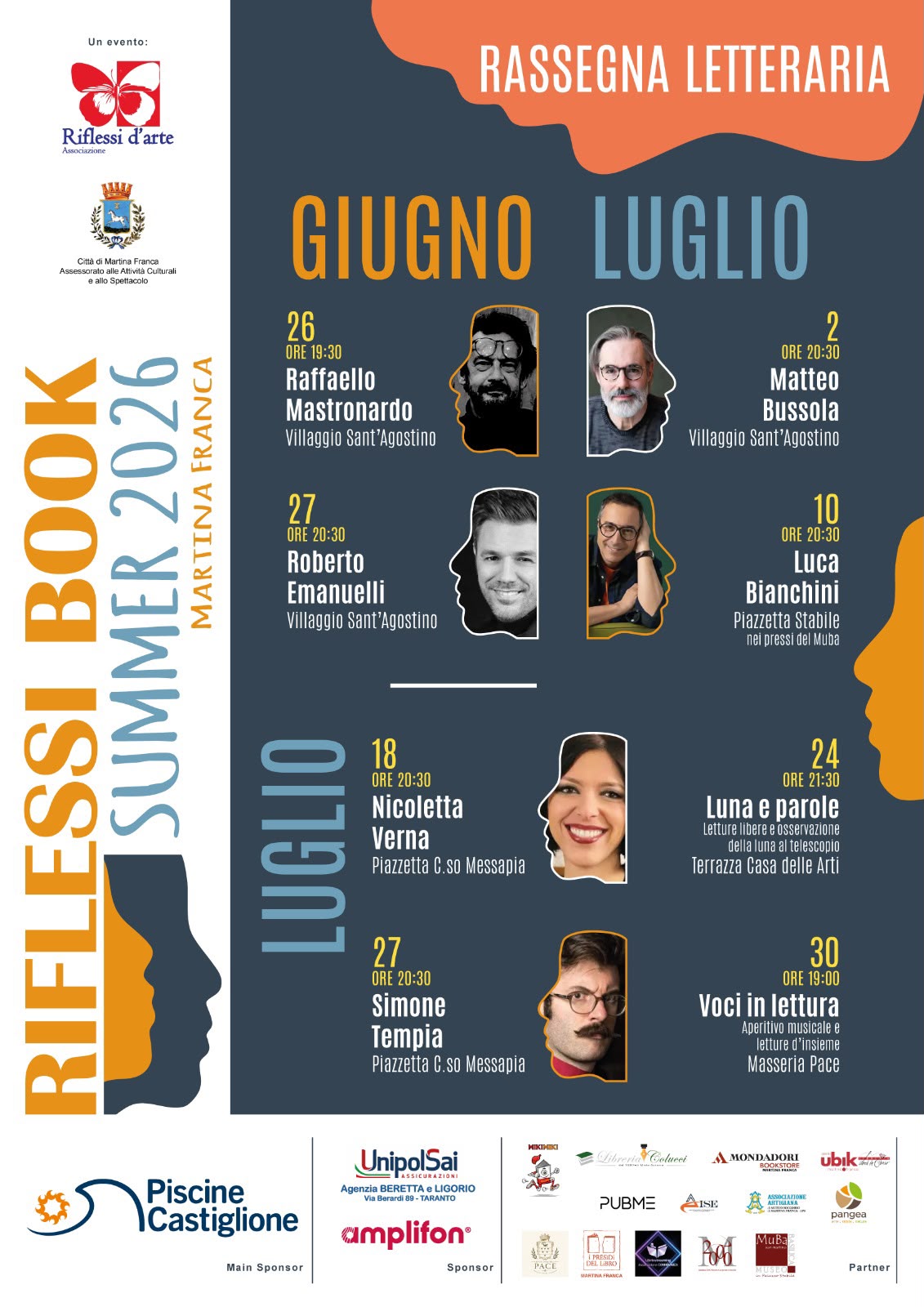 Riflessi Book Summer 2026: otto appuntamenti con grandi autori a Martina Franca tra giugno e luglio