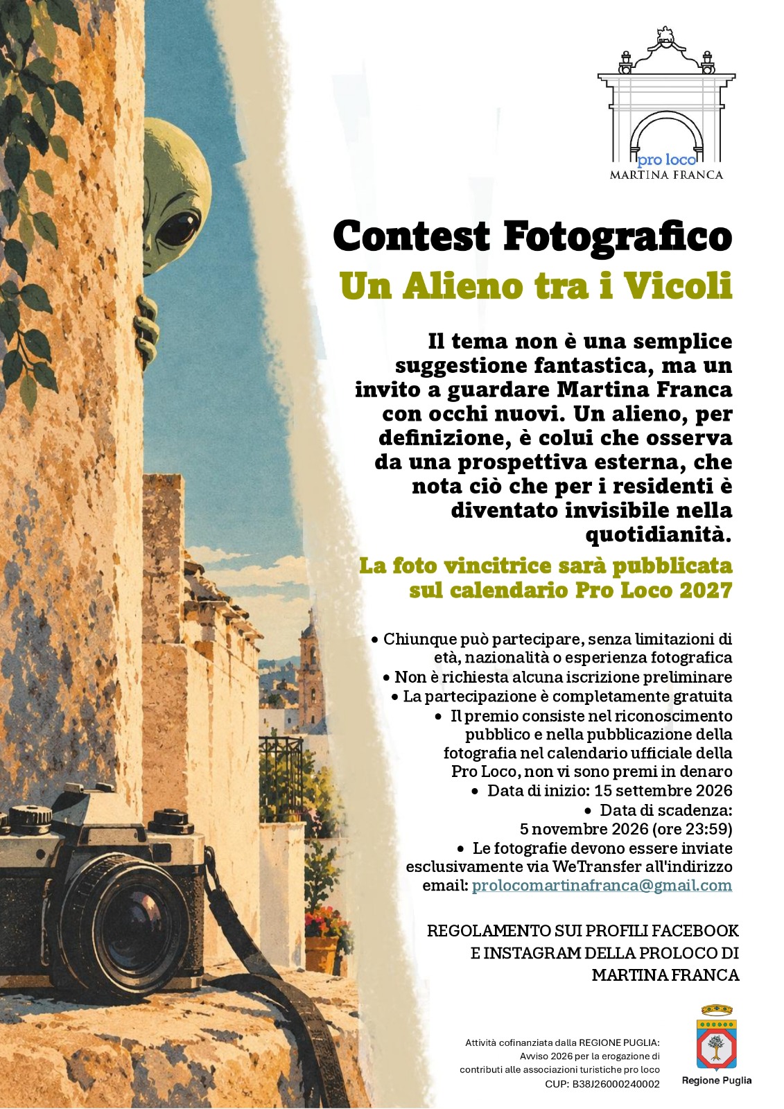 “Un alieno tra i vicoli”. Pro Loco lancia un contest per il calendario 2027